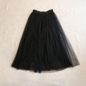 Long Black Tulle Skirt with Elastic Waistband